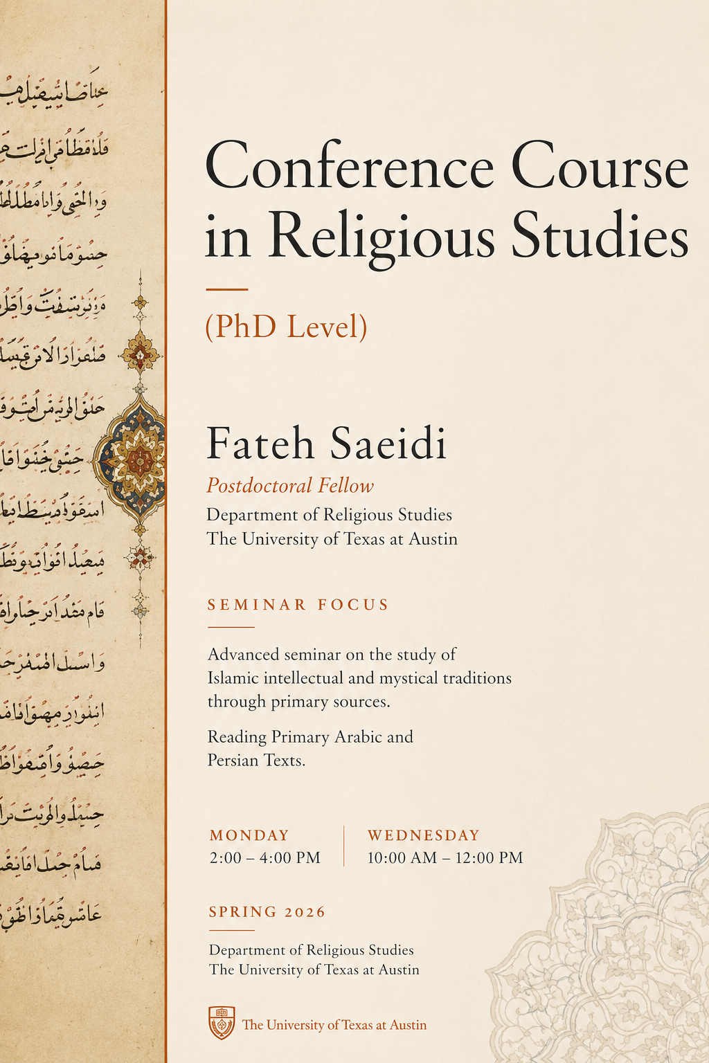 Spring 2026 Conference Course in Religious Studies poster